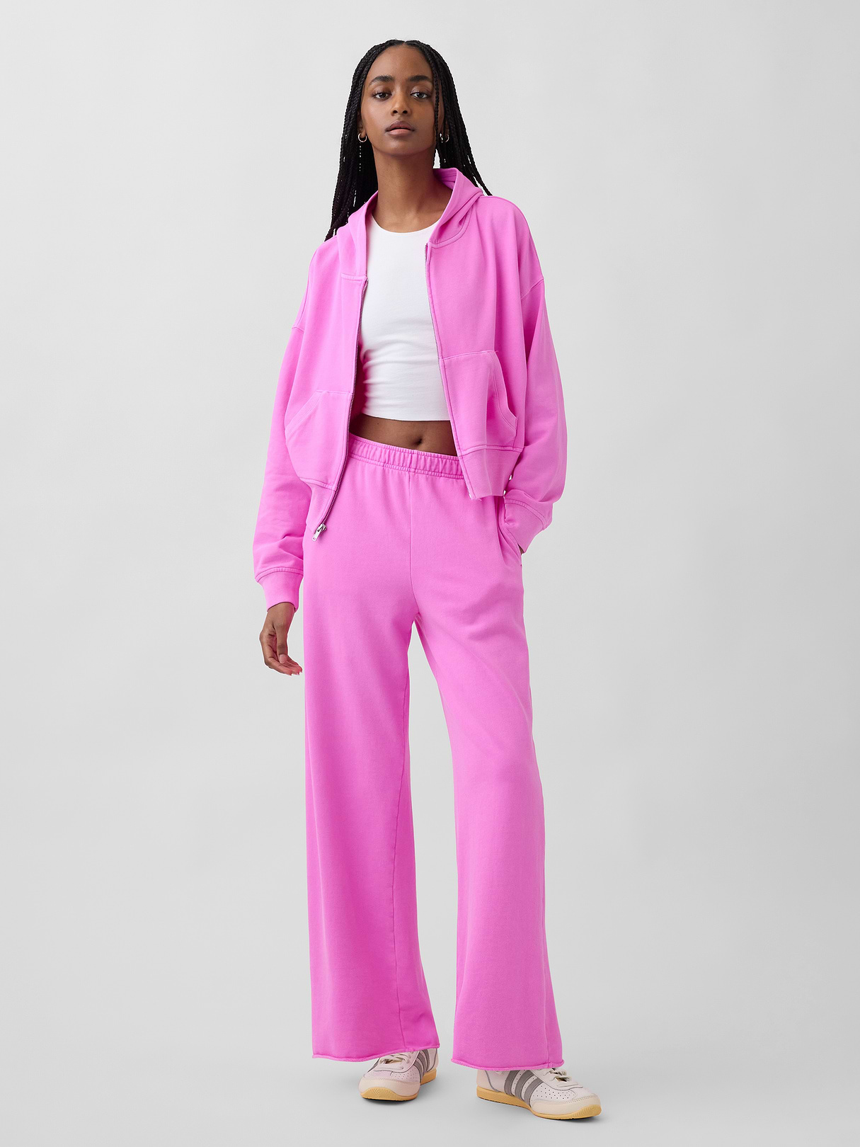 VintageSoft Terry Oversized Wedge Zip Hoodie - Neon pink glow