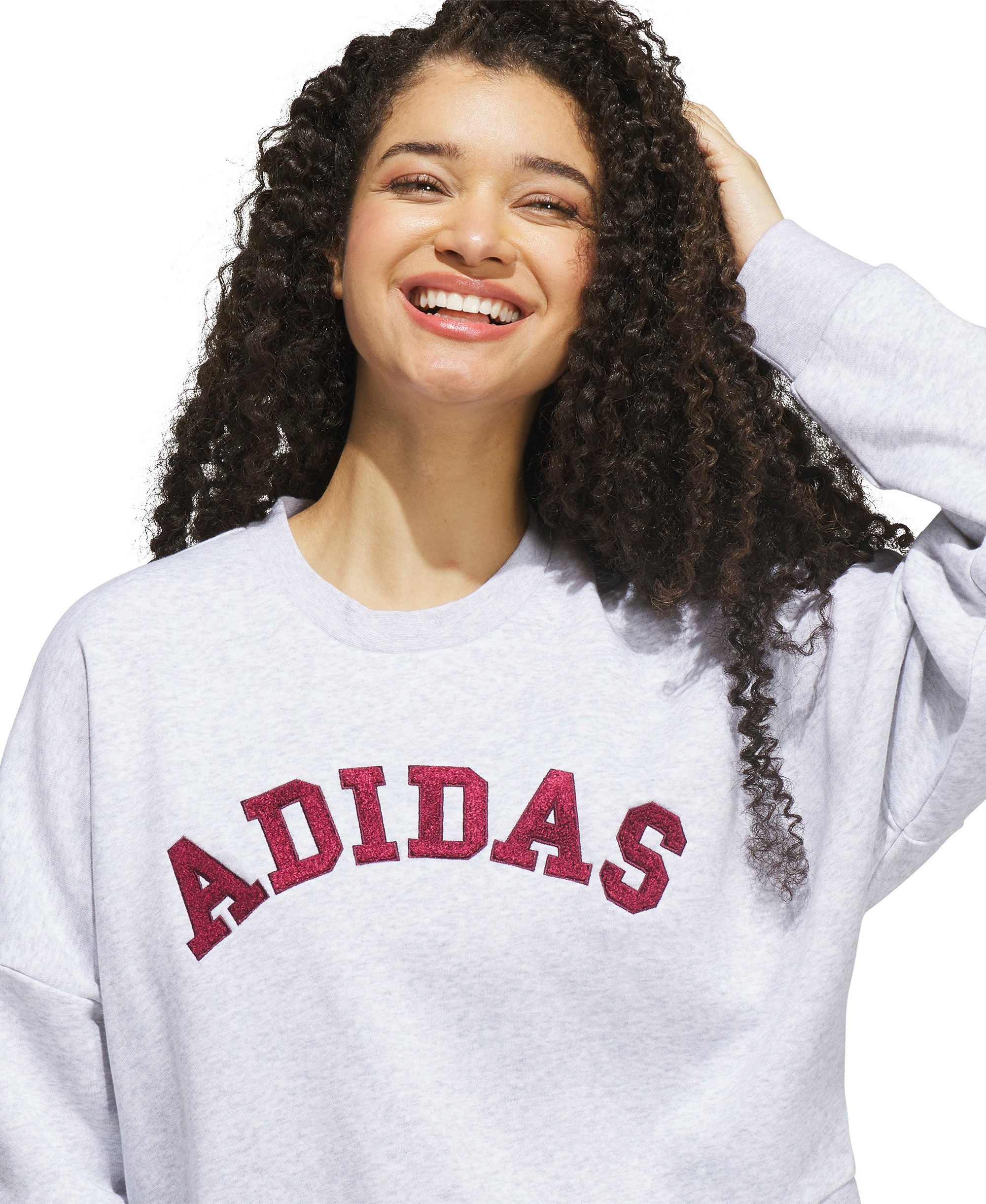 adidas Women's Chenille Logo Graphic Sweatshirt - Light Gray Heather