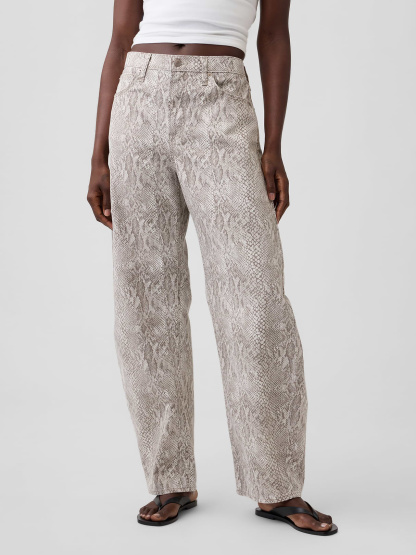 High Rise Barrel Cargo Jeans - Snake print
