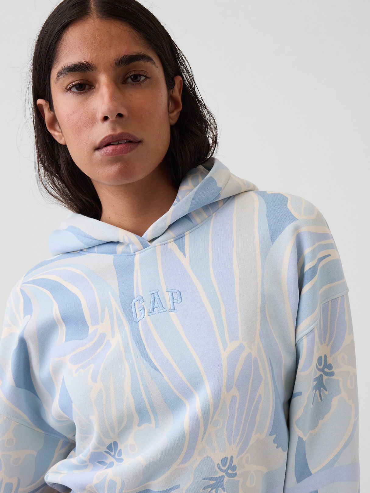 VintageSoft Crop Logo Hoodie - Blue print