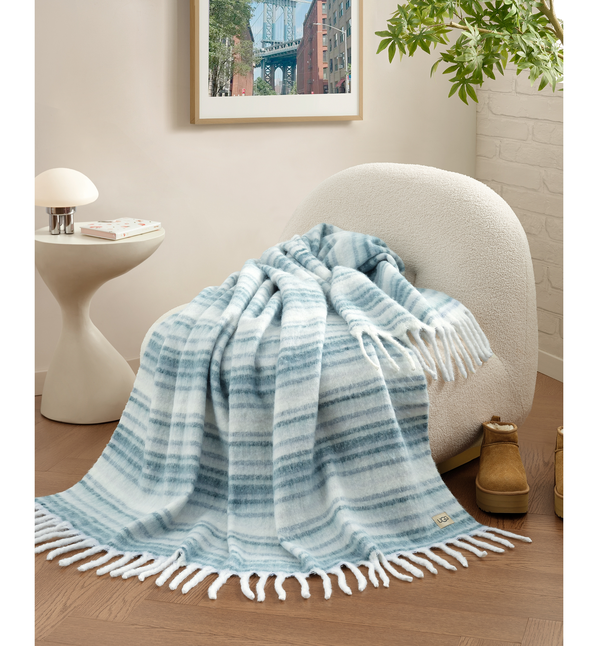 UGG® Joana Striped Throw, 50" x 70" - Silver Blue