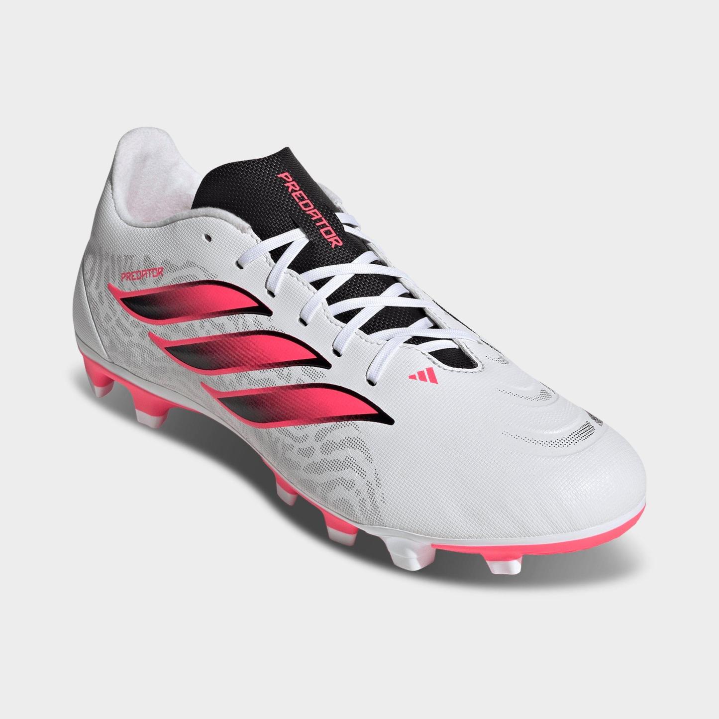Men's adidas Predator Club Fold-Over Tongue Firm Ground/Multi Ground Soccer Cleats - Cloud White/Solar Turbo/Core Black (IH2111-100) - Both shoes facing left