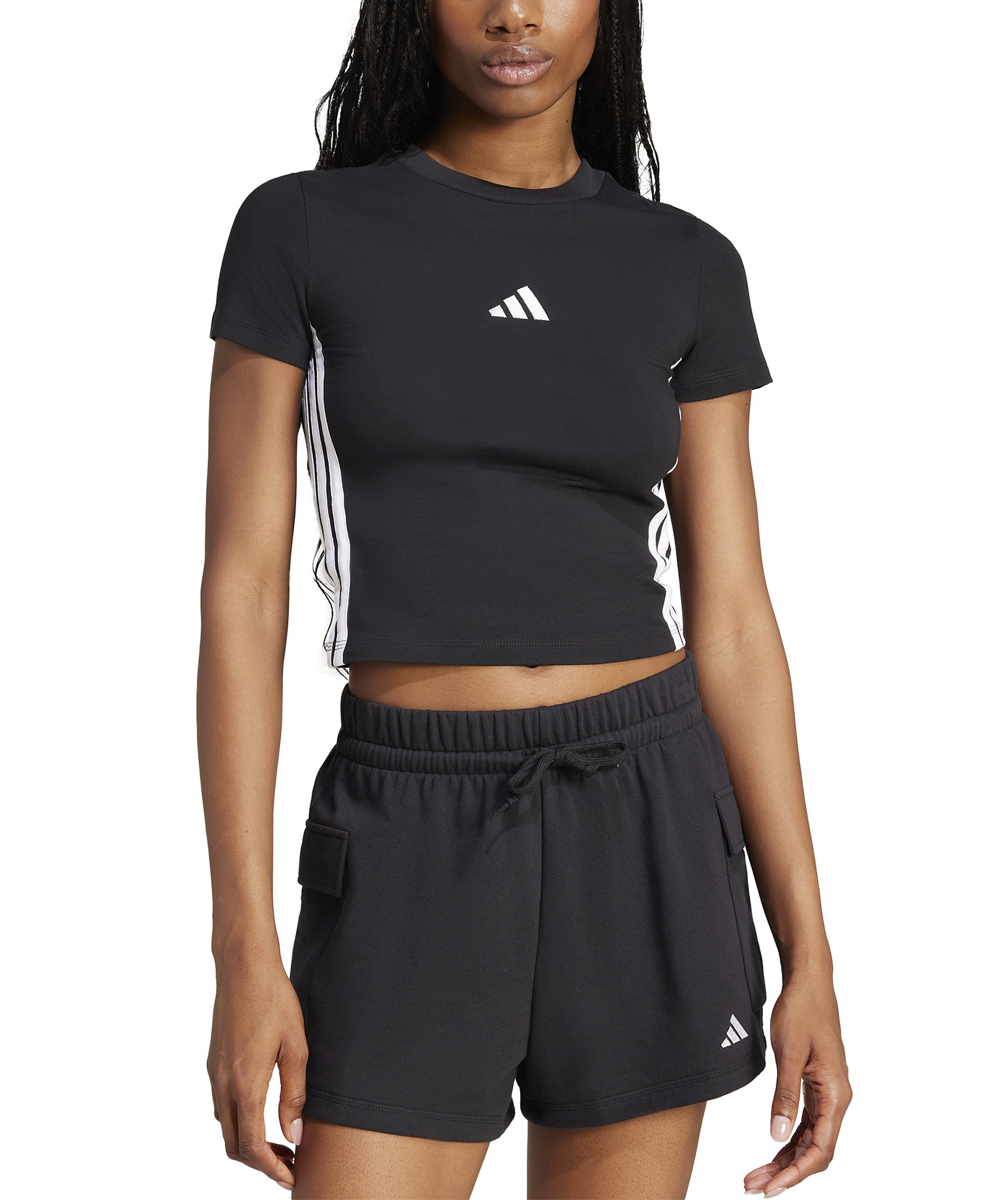adidas Women's Essentials Slim-Fit Short-Sleeve Baby T-Shirt - Black/White