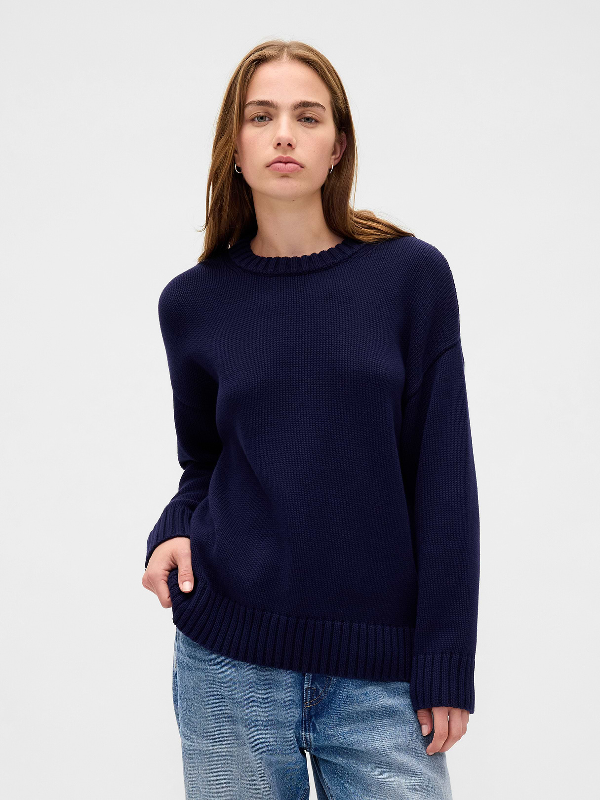 100% Cotton Oversized Sweater - Dark navy blue