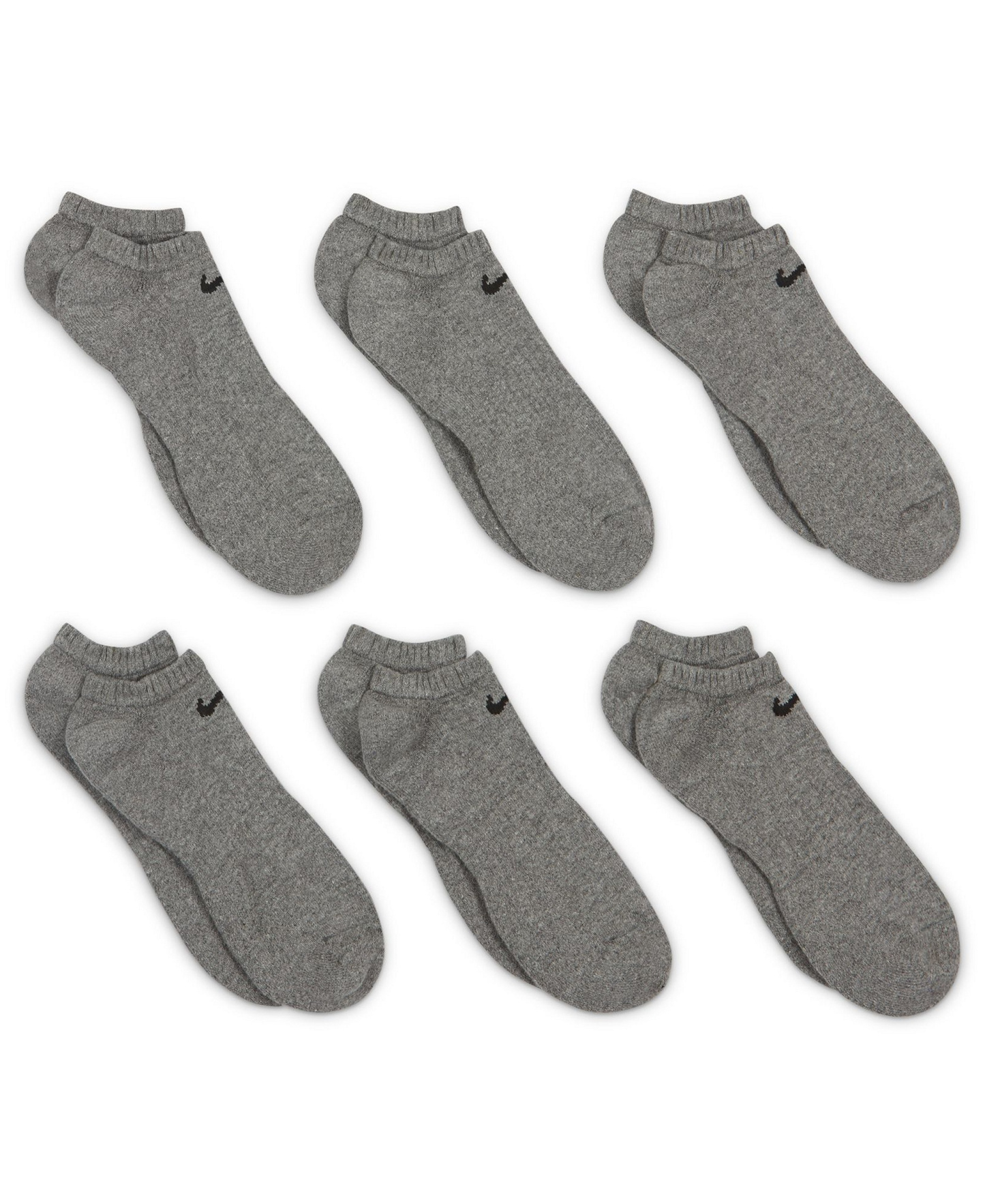 Nike Unisex Everyday Cushioned Training No-Show Socks, 6-Pack - Carbon Heather/Black