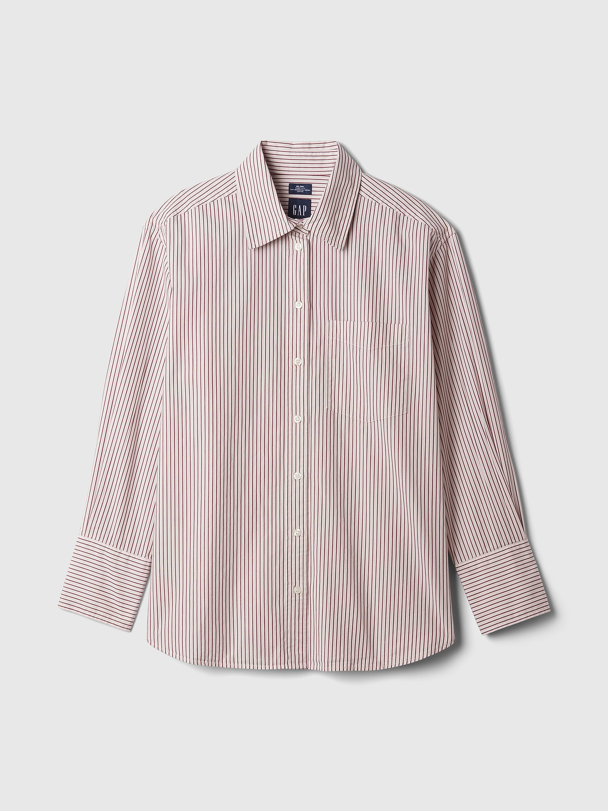Organic Cotton Poplin Stripe Big Shirt - Red and pink stripe