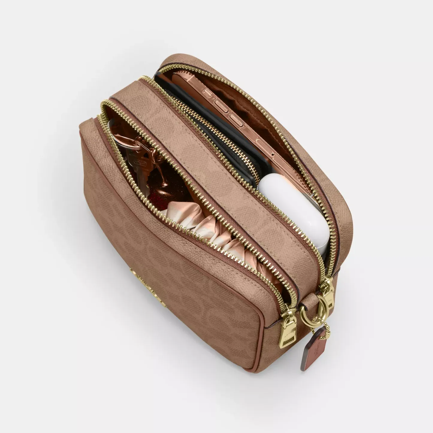Mini Carey Crossbody Bag In Signature Canvas - Gold/Tan/Brown - view 5