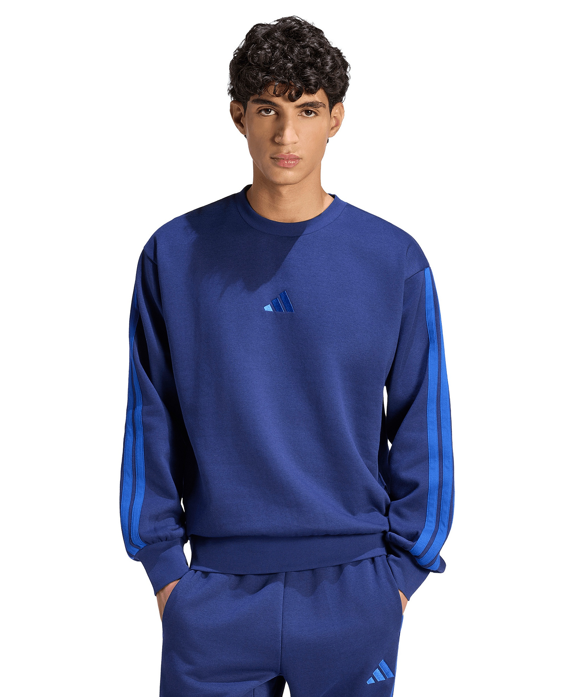 adidas Men's Essentials 3-Stripes Fleece Sweatshirt - Dark Blue