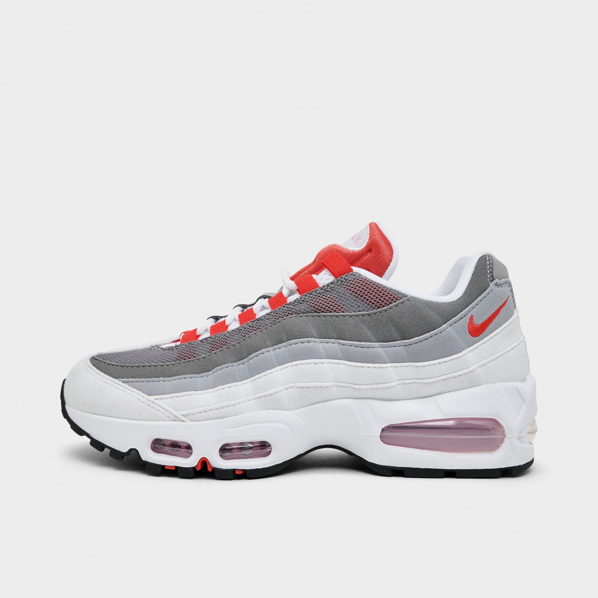 Women's Nithtke Air Max 95 Big Bubble Casual Shoes - Part 1 - White/Pink Rise/Wolf Grey/Light Crimson - Left shoe facing left. Outside of the shoe.