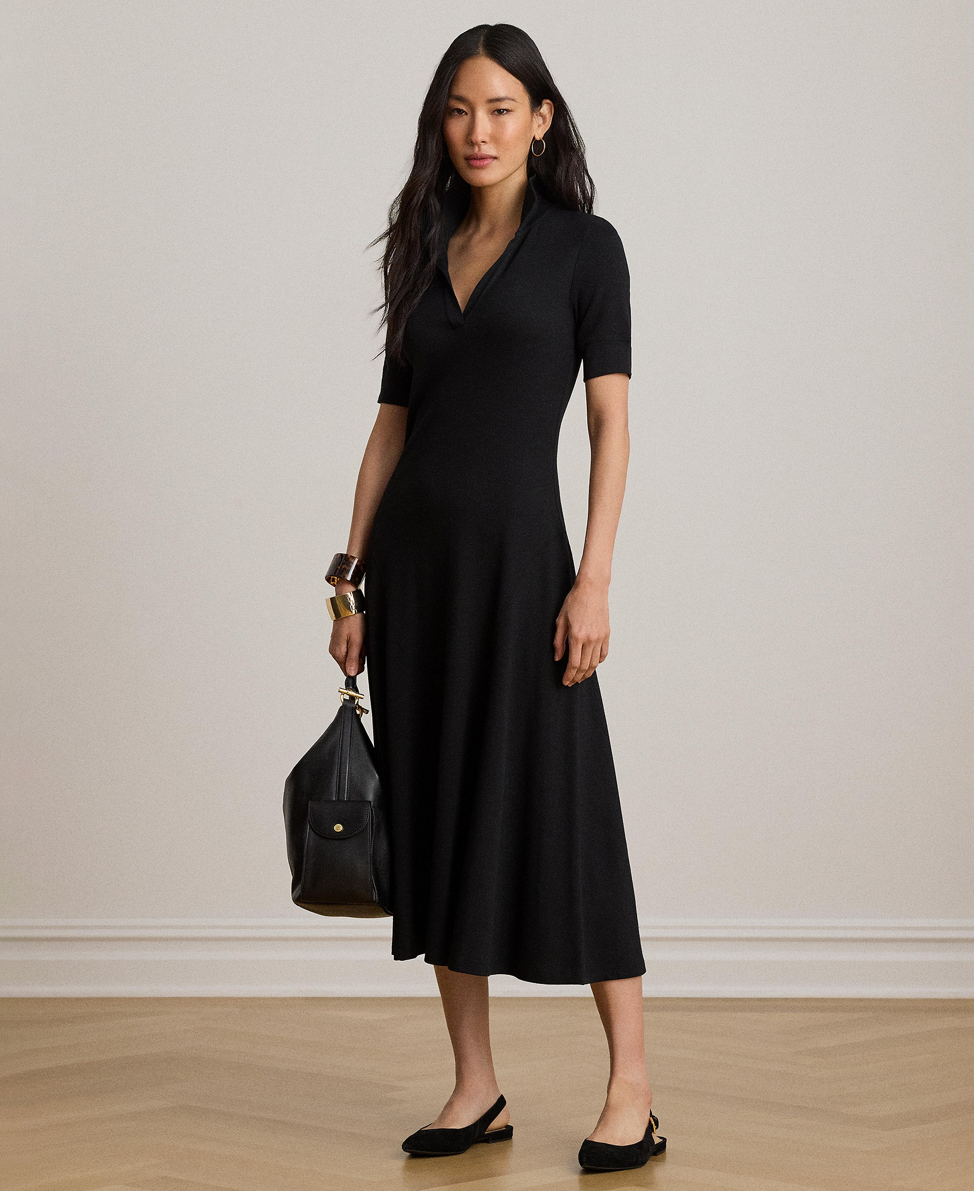 Lauren Ralph Lauren Women's Rib Knit Collared Dress - Black