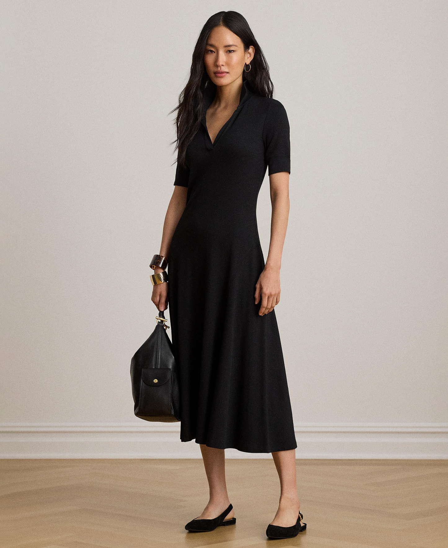 Lauren Ralph Lauren Women's Rib Knit Collared Dress - Black