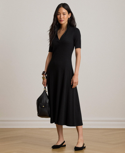 Lauren Ralph Lauren Women's Rib Knit Collared Dress - Black