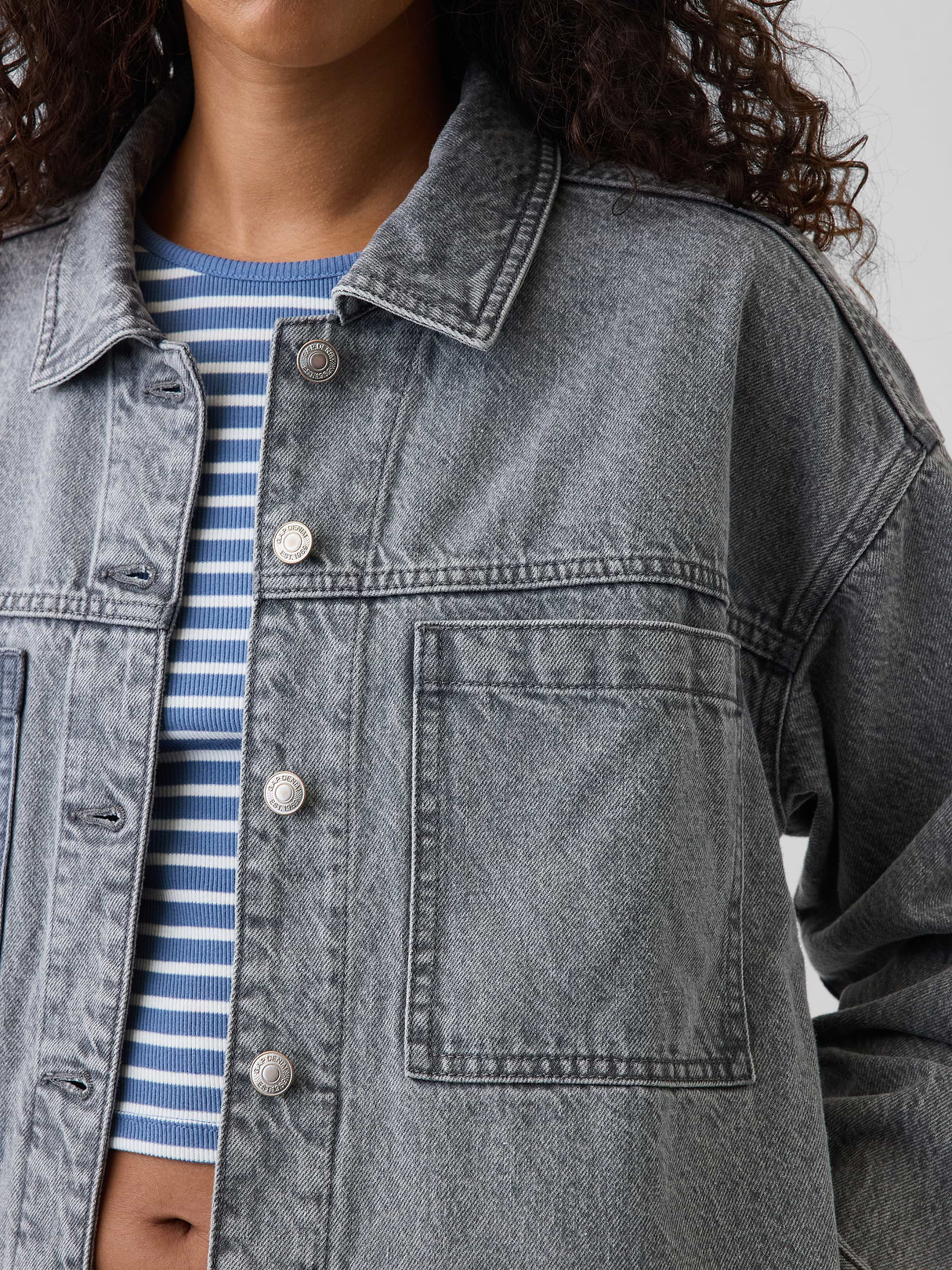 Denim Oversized Shirt Jacket - Grey wash