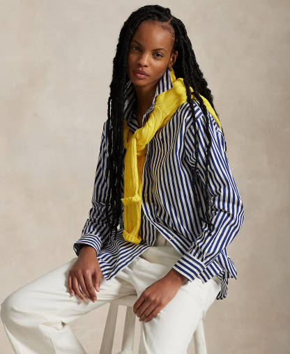 Polo Ralph Lauren Women's Relaxed-Fit Striped Cotton Shirt - Fall Royal/White