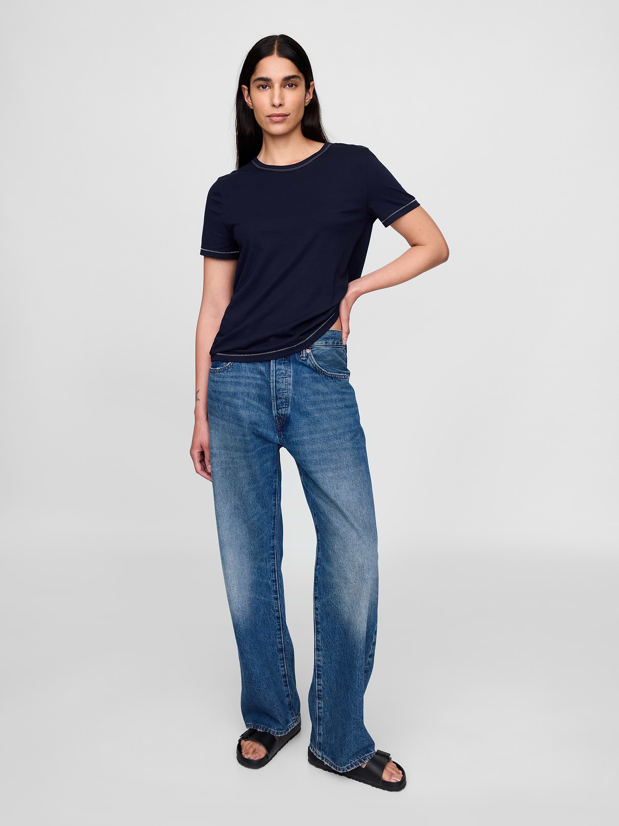 Organic Cotton VintageSoft T-Shirt - Navy blue with white trim