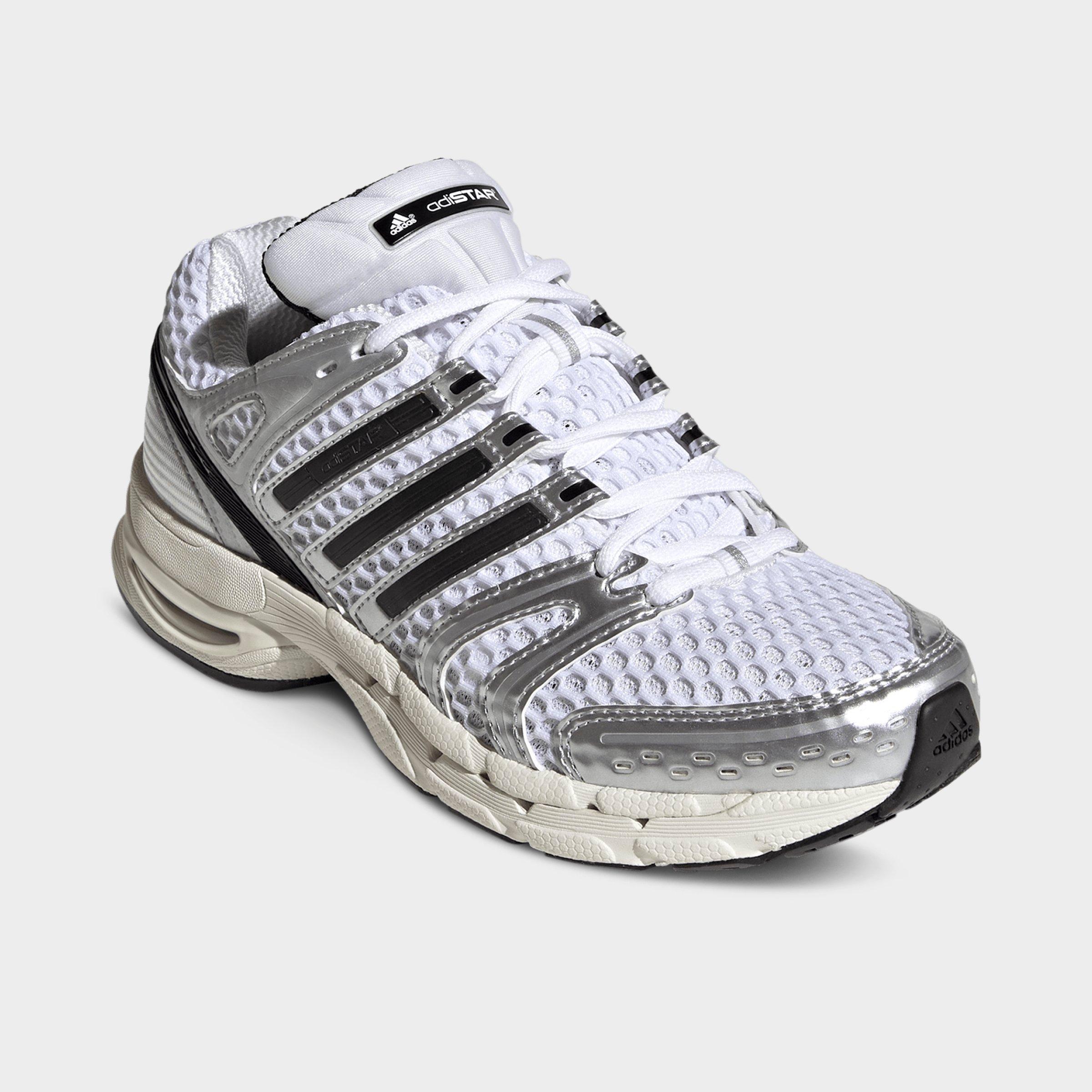 Women's adidas Adistar Control 5 Pony Print Casual Shoes - Part 2 - Cloud White/Core Black/Silver Metallic - Both shoes facing left