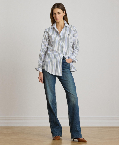 Lauren Ralph Lauren Women's Point Collar Striped Broadcloth Shirt - Blue Multi