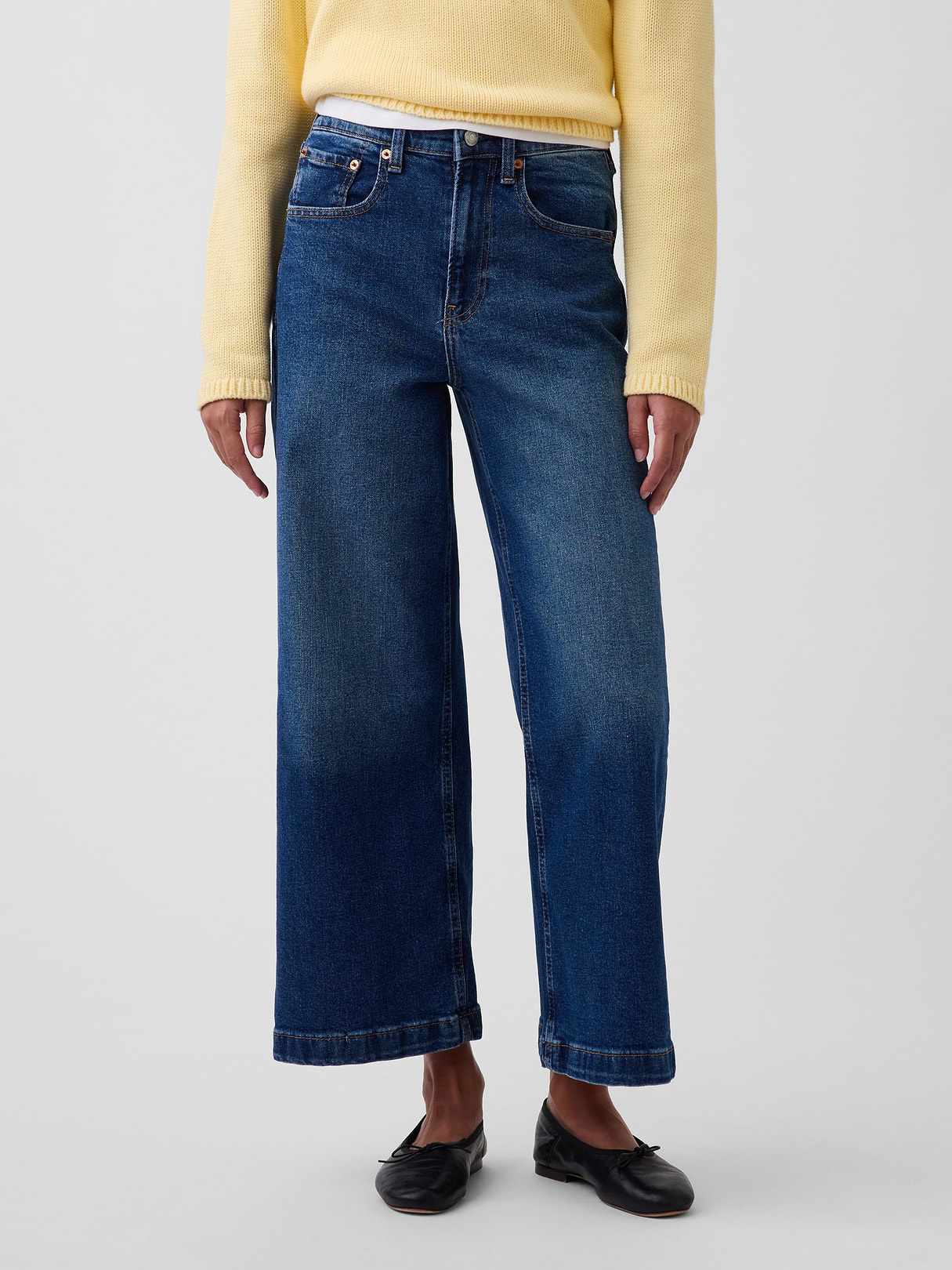 High Rise Stride Wide-Leg Ankle Jeans - Dark indigo wash