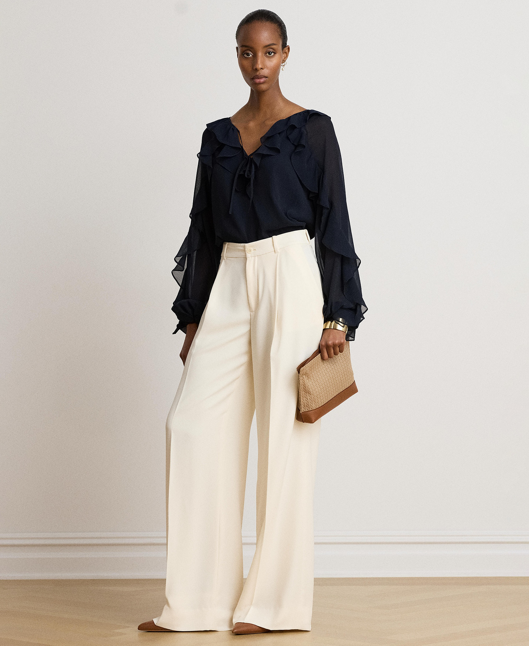 Lauren Ralph Lauren Women's Ruffle-Trim Crinkle Georgette Blouse - Lauren Navy
