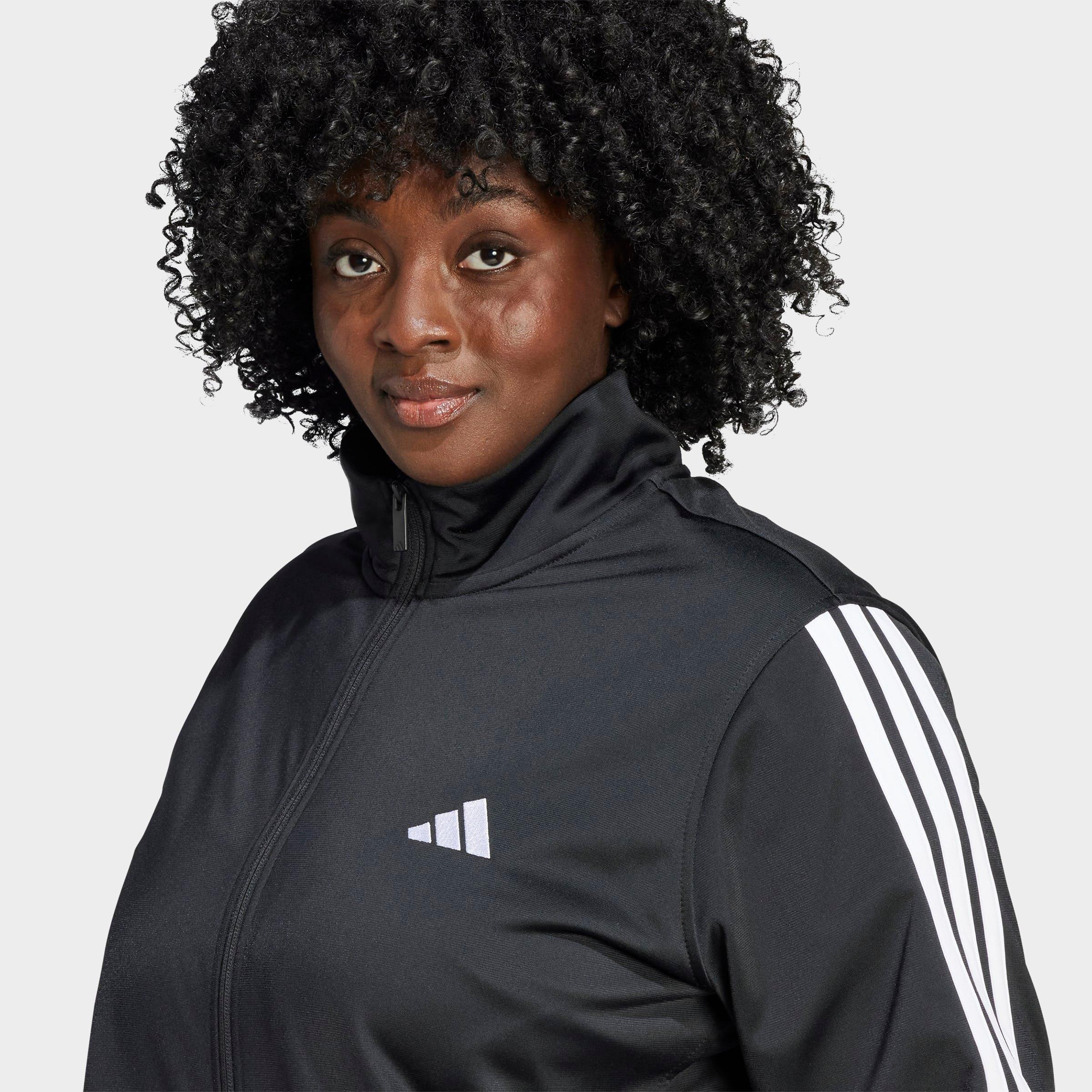 Women's adidas Sportswear Essentials 3-Stripes Tricot Full-Zip Track Top (Plus Size) - Black/White