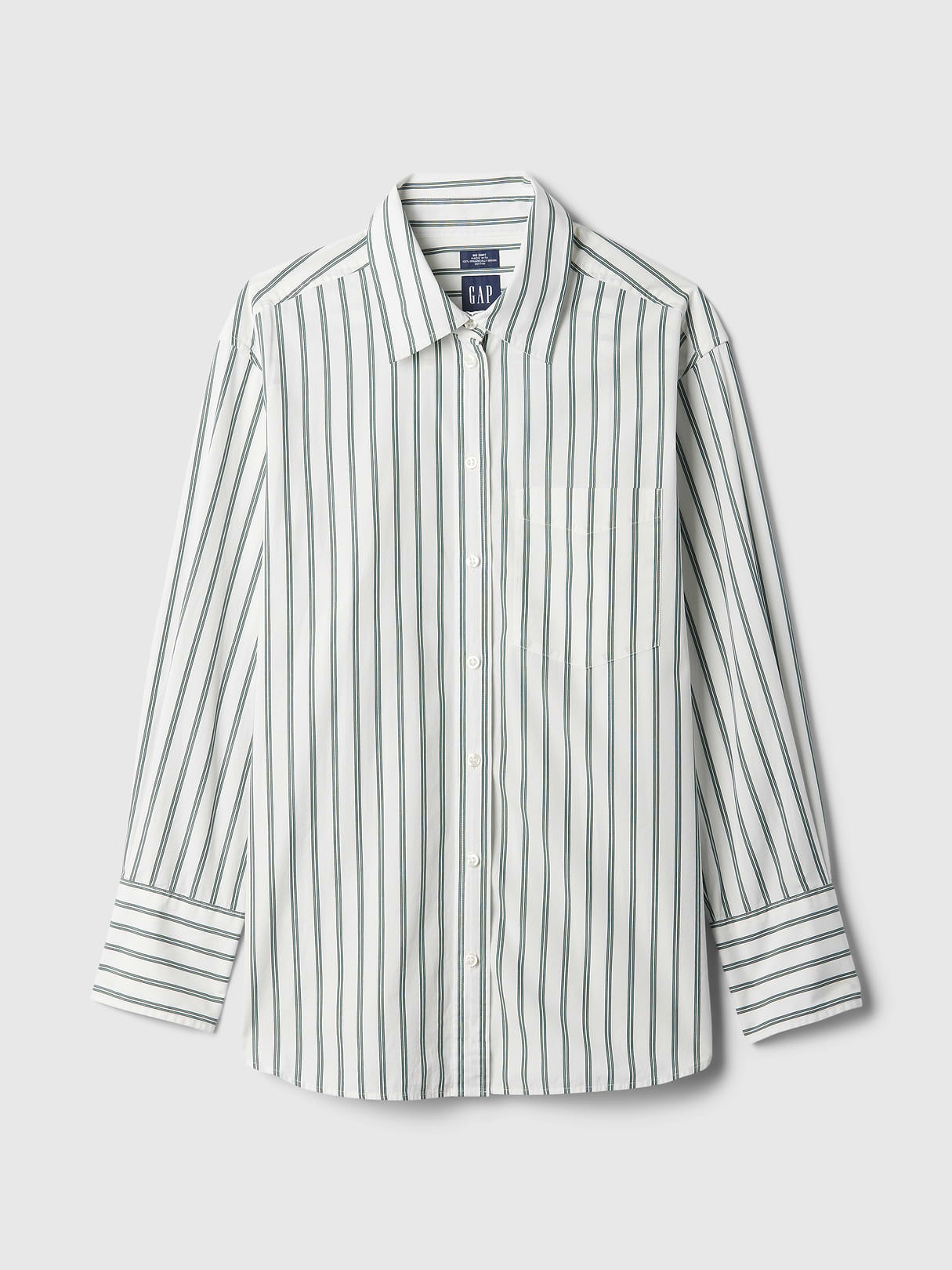 Organic Cotton Poplin Stripe Big Shirt - green stripe