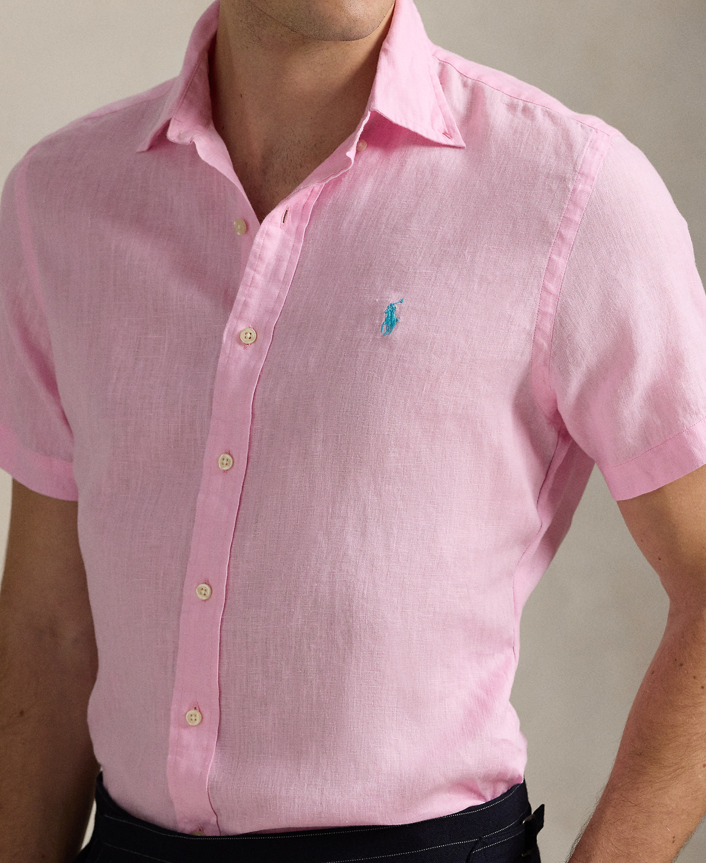 Polo Ralph Lauren Men's Short-Sleeve Linen Button-Up Shirt - Carmel Pink