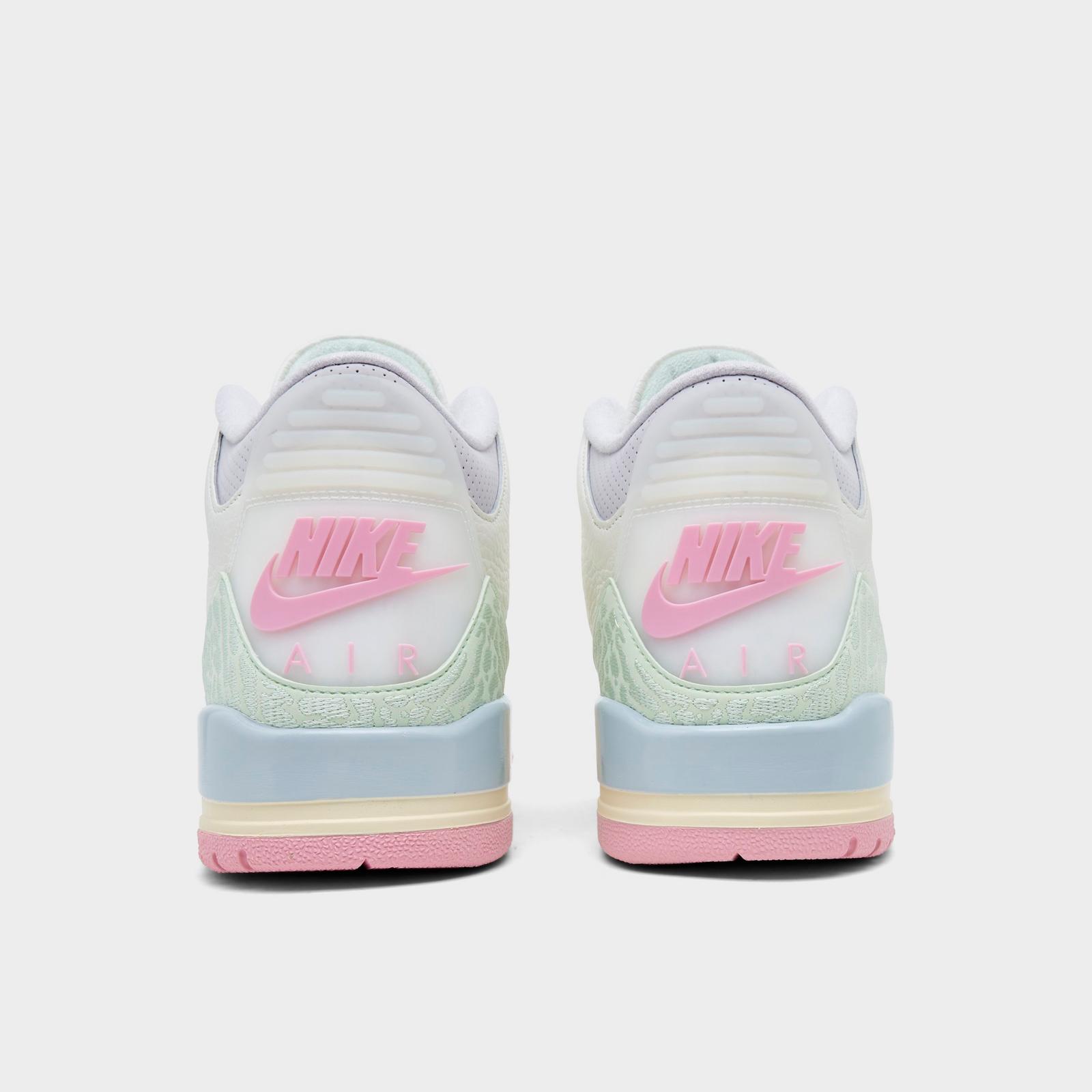 Men's Air Jordan Retro 3 Basketball Shoes - Sail/Jade Aura/Aura/Iced Carmine/Muslin/Iris Whisper - Left shoe facing left. Outside of the shoe. - view 4