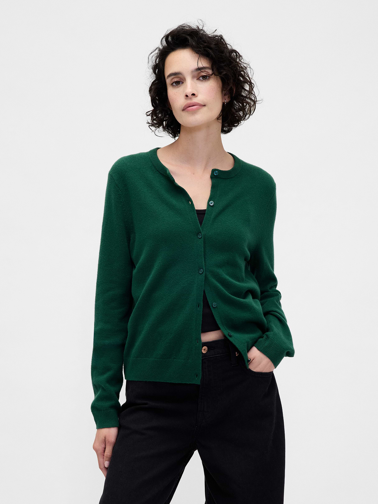 CashSoft Crop Cardigan - Evergreen glamour