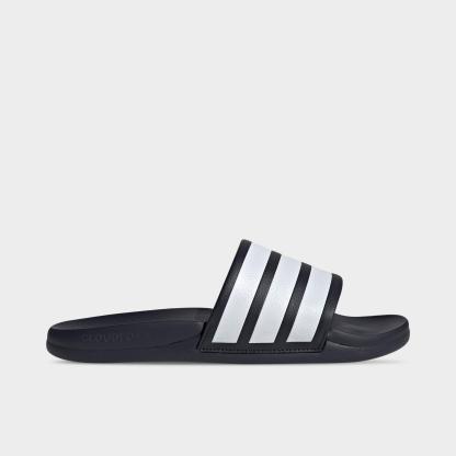 Women's adidas Adilette Comfort 2.0 Slide Sandals - Legend Ink/Cloud White/Legend Ink - Left shoe facing left. Outside of the shoe.