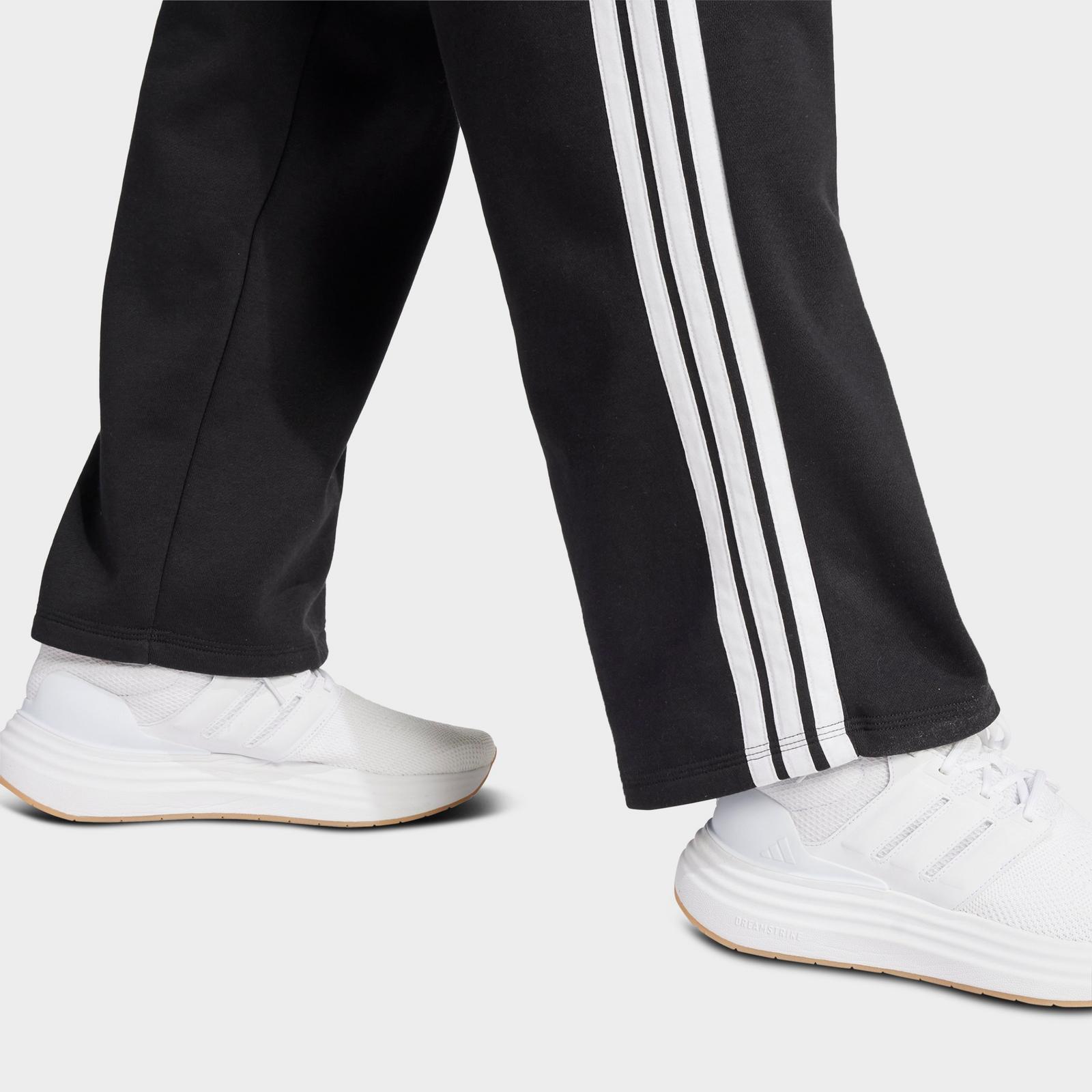 Women's adidas Essentials 3-Stripes Fleece Open Hem Pants - Black/White - view 5