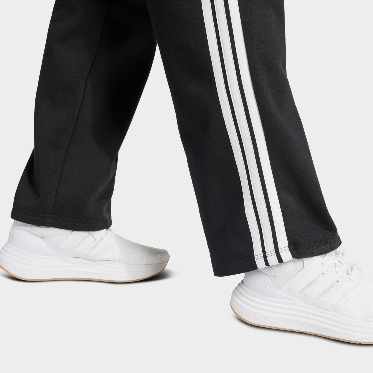 Women's adidas Essentials 3-Stripes Fleece Open Hem Pants - Black/White - view 5