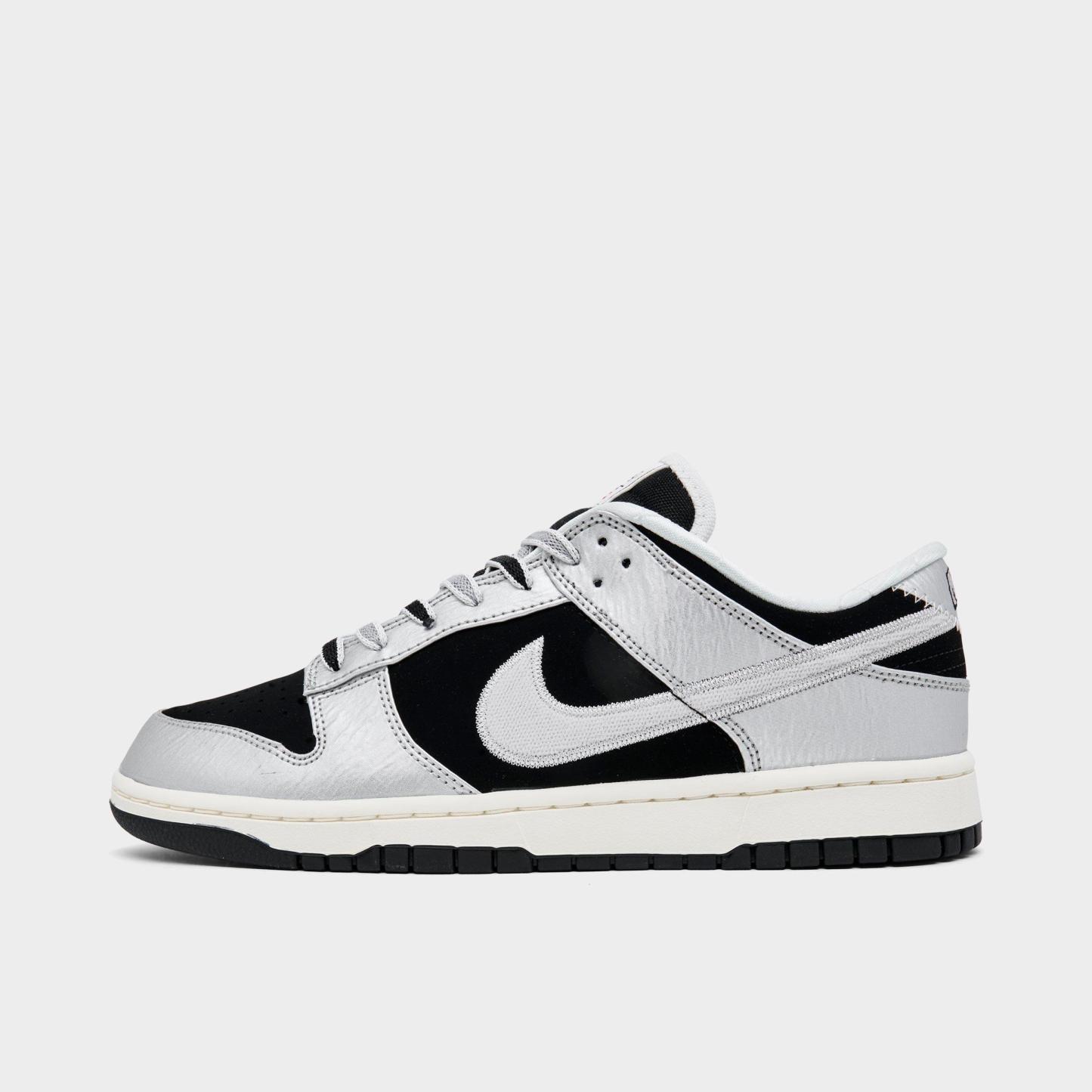 Men's Nithtke Dunk Low Retro Casual Shoes - Part 2 - Metallic Silver/Black/Sail/Metallic Silver - Left shoe facing left. Outside of the shoe.