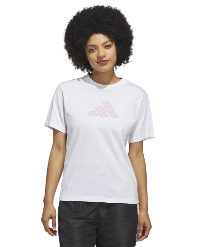 adidas Women's Gingham Big Logo Graphic Crewneck Cotton T-Shirt - White