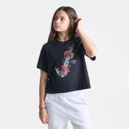Girls' Big Kids' Nithtke Sportswear Essentials Bloom Boxy T-Shirt - Black/Wolf Grey
