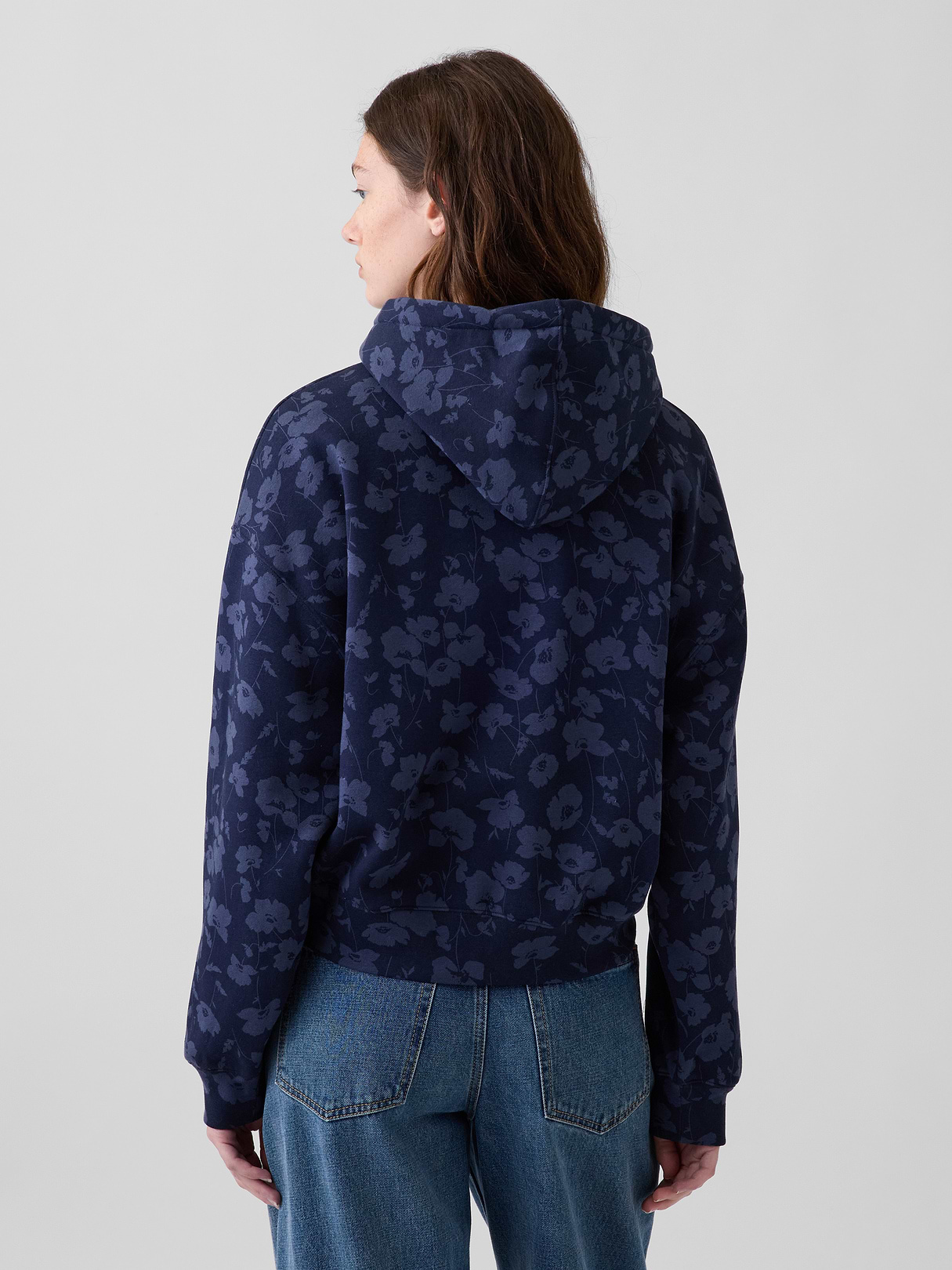 VintageSoft Crop Logo Hoodie - Blue floral