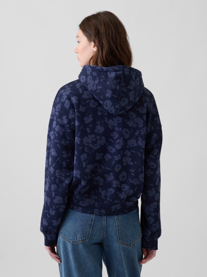 VintageSoft Crop Logo Hoodie - Blue floral