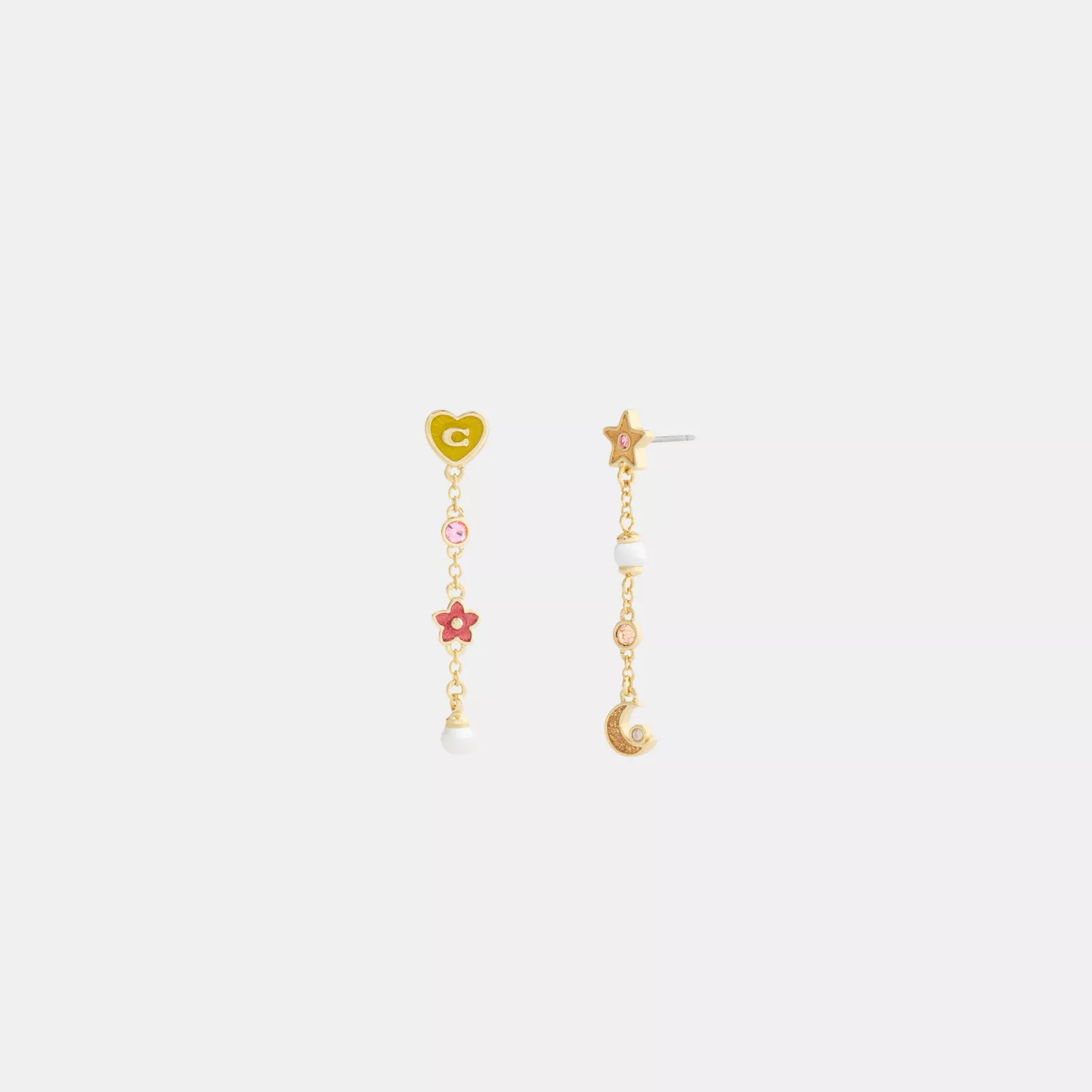 Celestial Stars And Hearts Linear Earrings - Gold/Multi