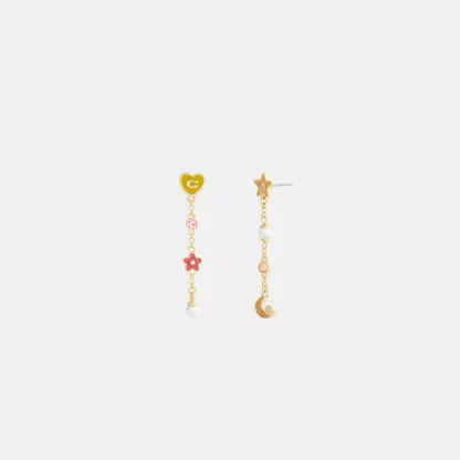 Celestial Stars And Hearts Linear Earrings - Gold/Multi