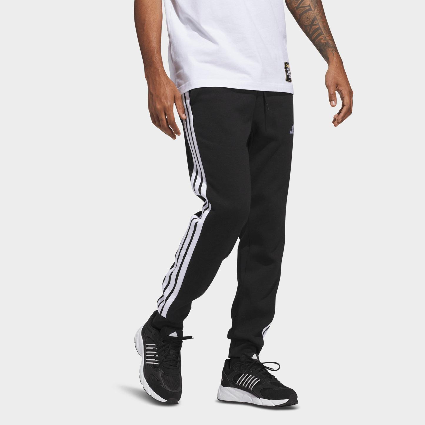 Men's adidas Essentials 3-Stripes Fleece Jogger Pants - Black/White