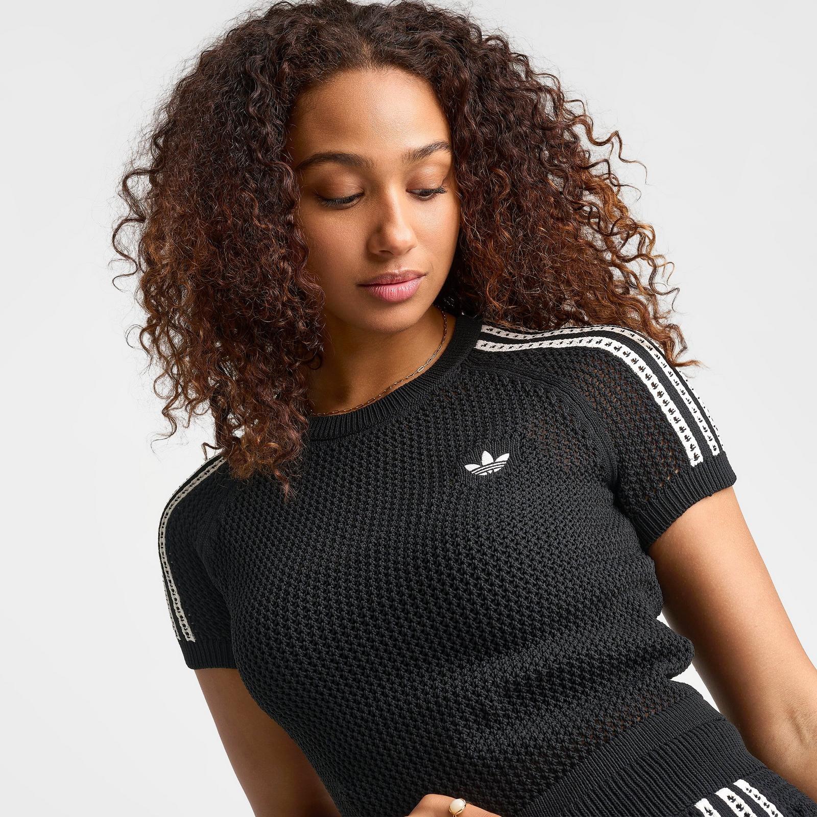 Women's adidas Originals Knitted Crochet Cali T-Shirt - Black - view 5