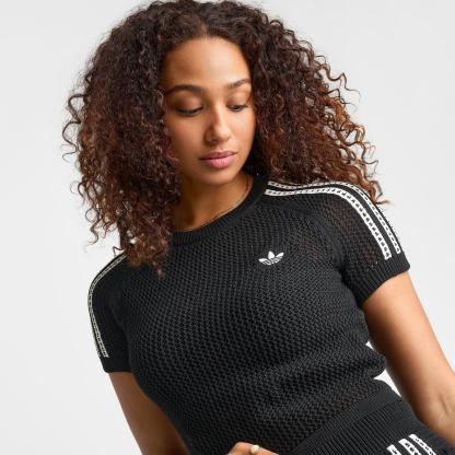Women's adidas Originals Knitted Crochet Cali T-Shirt - Black - view 5