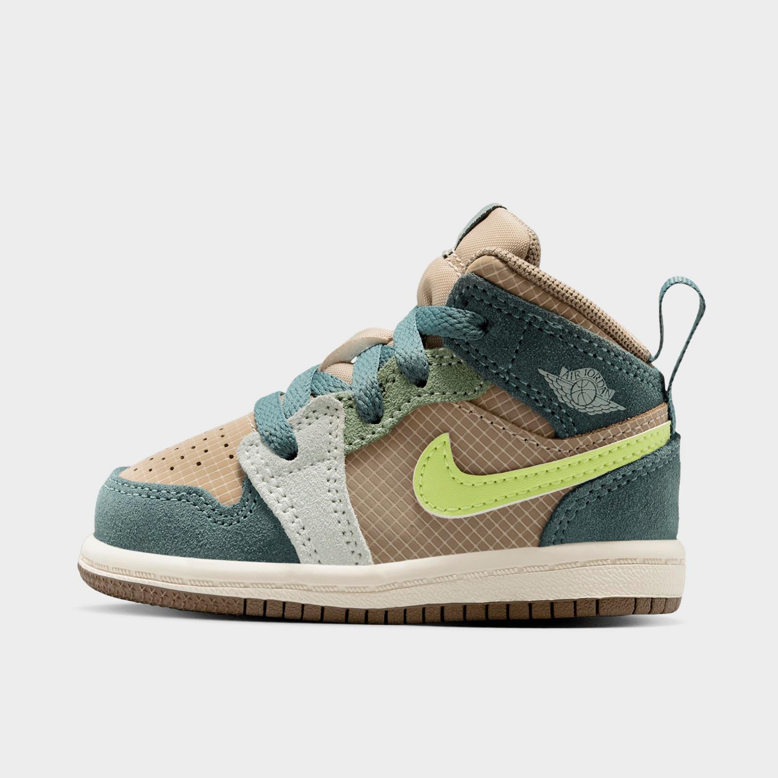 Kids' Toddler Air Jordan Retro 1 Mid SE Casual Shoes - Khaki/Hasta/Olive Grey/Light Lemon Twist - view 1