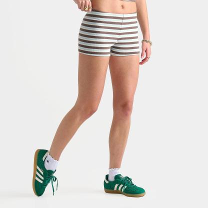 Women's adidas Originals Striped Rib Micro Shorts - Ice Blue/Earth Strata - view 3