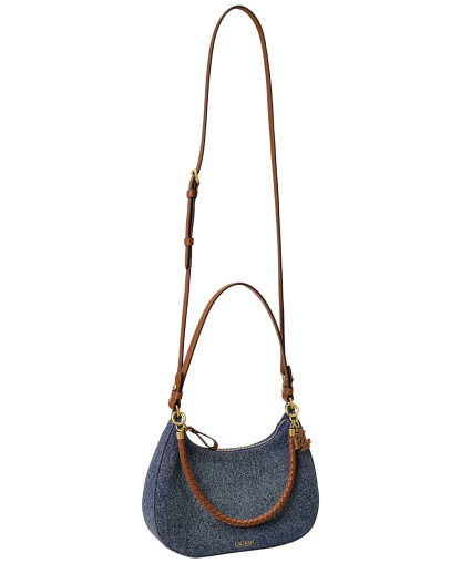 Lauren Ralph Lauren Marcy Medium Denim Zip Shoulder Bag - Oxford Blue/Lauren Tan