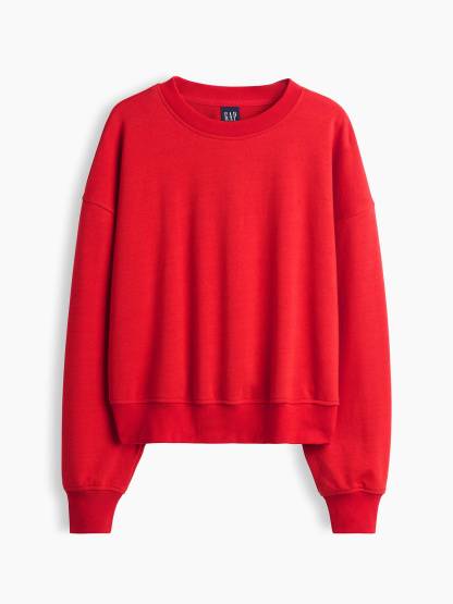 VintageSoft Terry Oversized Wedge Side-Slit Sweatshirt - Red
