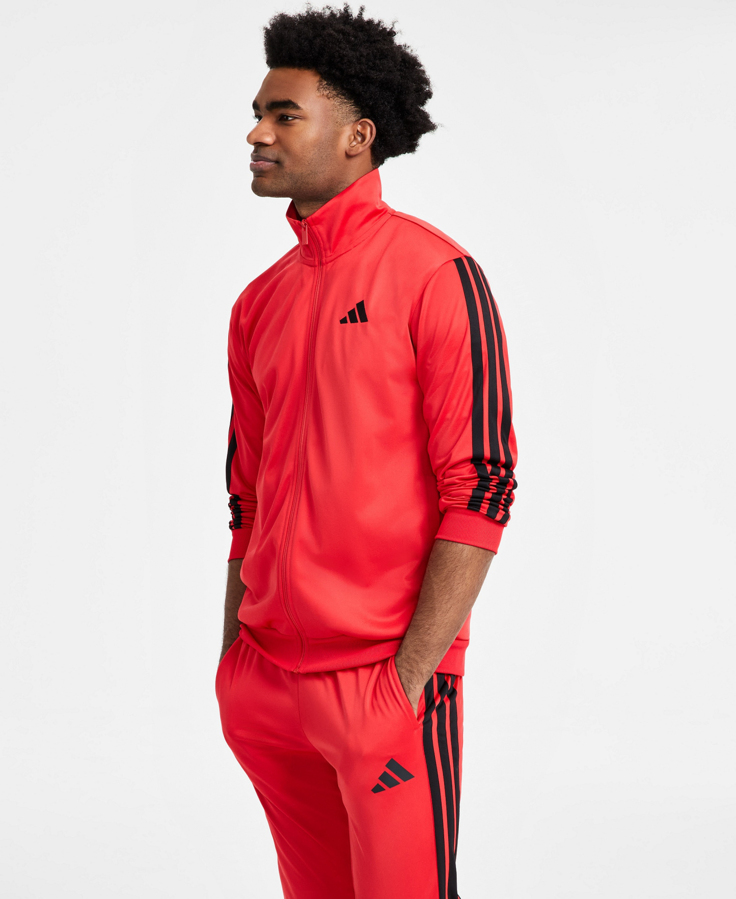adidas Men's 3-Stripes Tricot Track Jacket - Ruby Red/Black