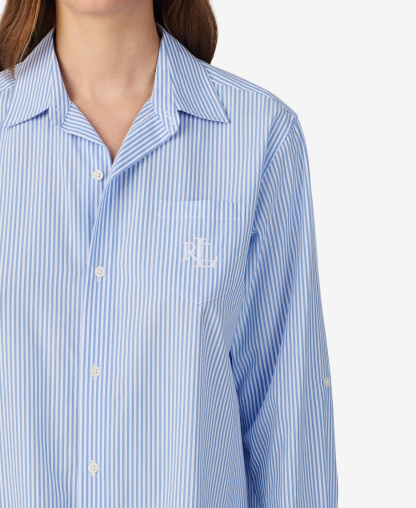 Lauren Ralph Lauren Women's Long-Sleeve Roll-Tab His Shirt Sleepshirt - Blue Stripe