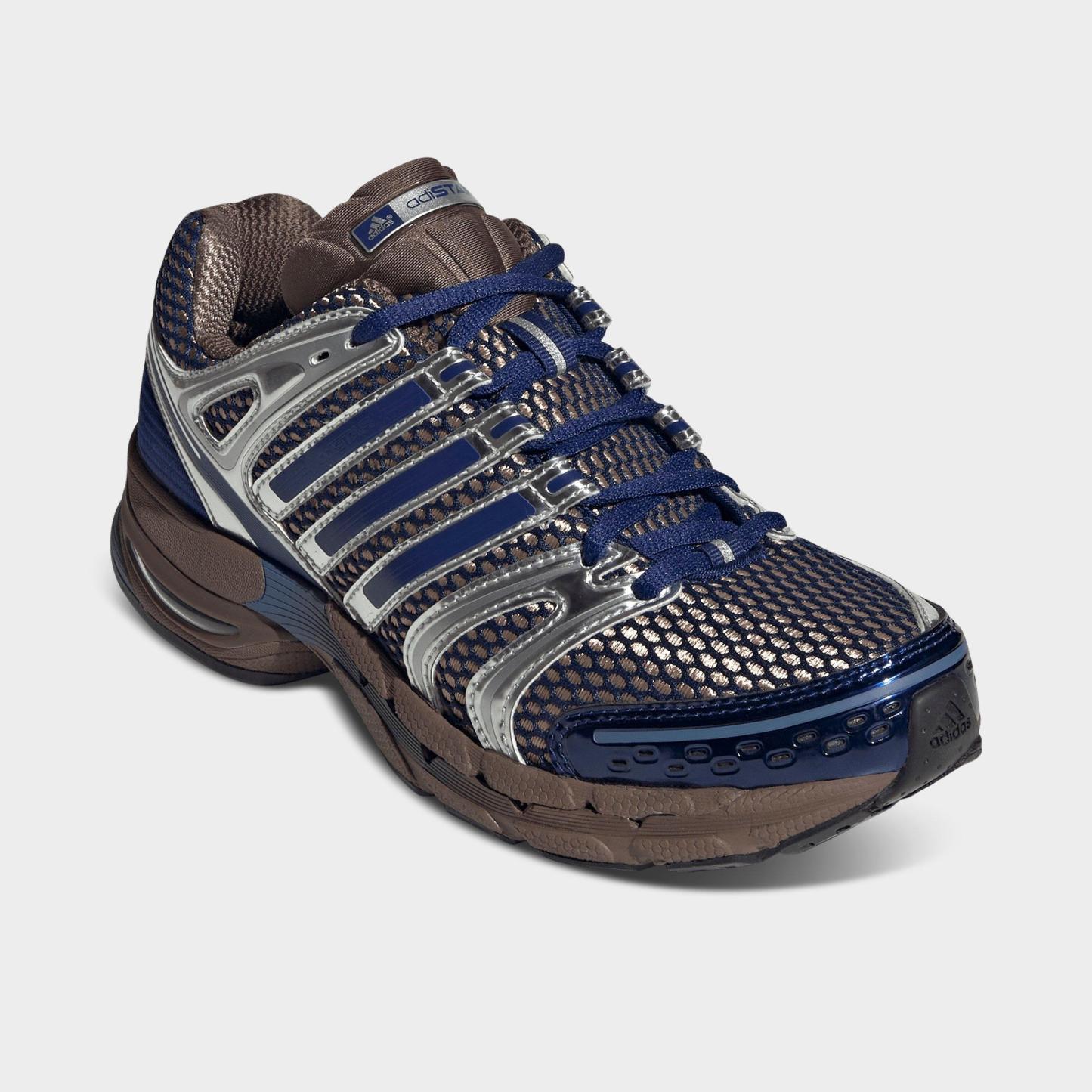 Women's adidas Adistar Control 5 Pony Print Casual Shoes - Part 3 - Earth Strata/Victory Blue/Silver Metallic - Both shoes facing left