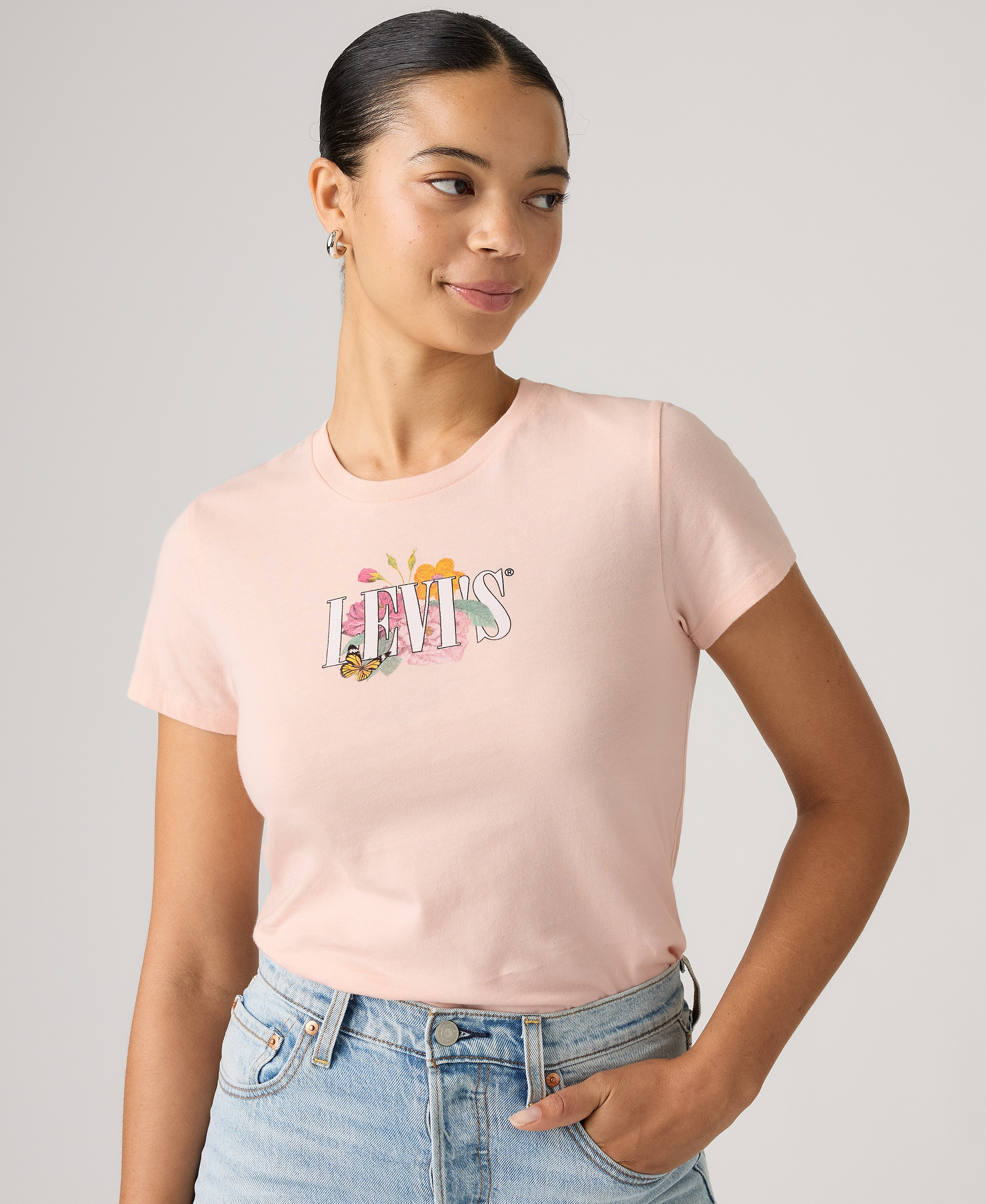 Levi's Women's Perfect Graphic Logo Cotton T-Shirt - Botanical Rose Serif Mangano Calcite