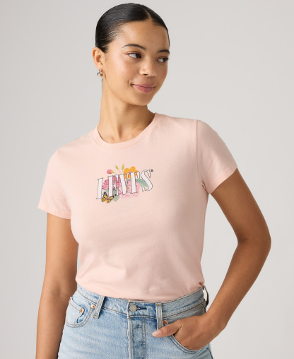 Levi's Women's Perfect Graphic Logo Cotton T-Shirt - Botanical Rose Serif Mangano Calcite